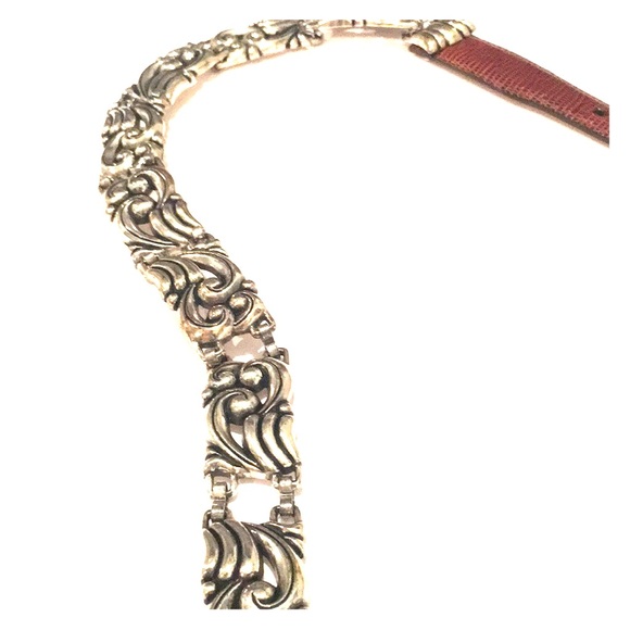 BRIGHTON VTG silver plated brown faux croc belt - Picture 3 of 8